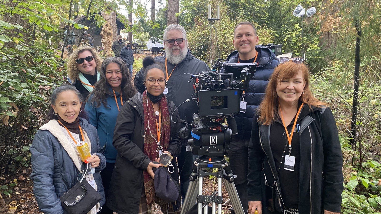 OED staff and the Penelope film crew smile for a photo.