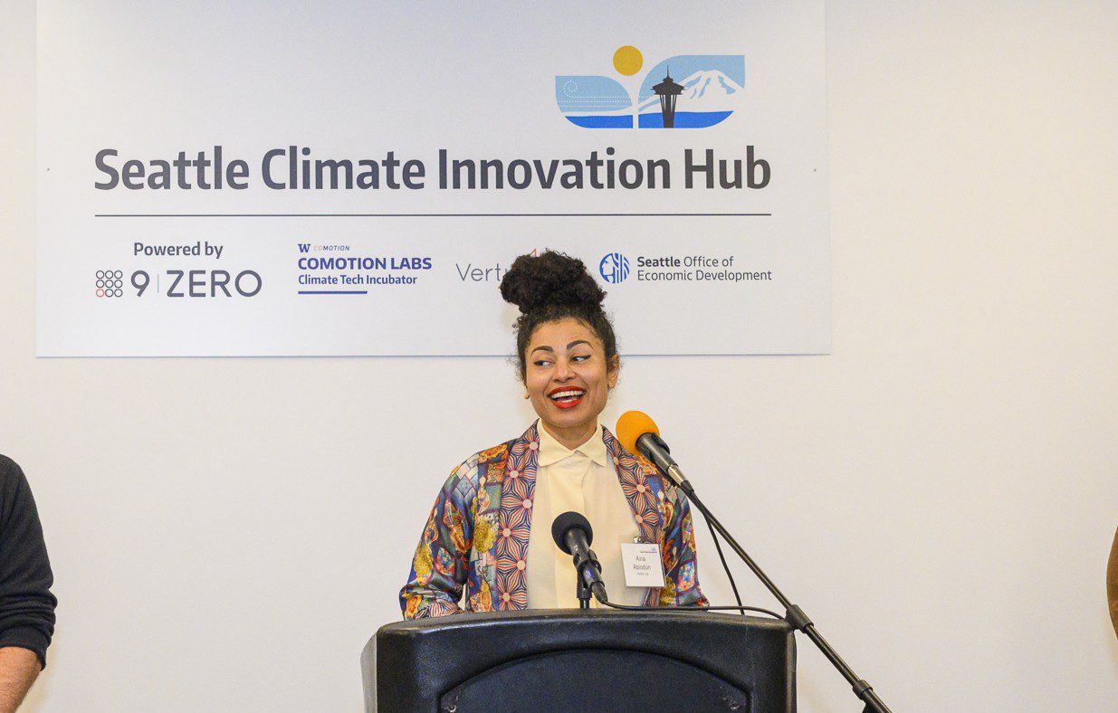 Speaker at the opening of the Seattle Climate Innovation Hub.
